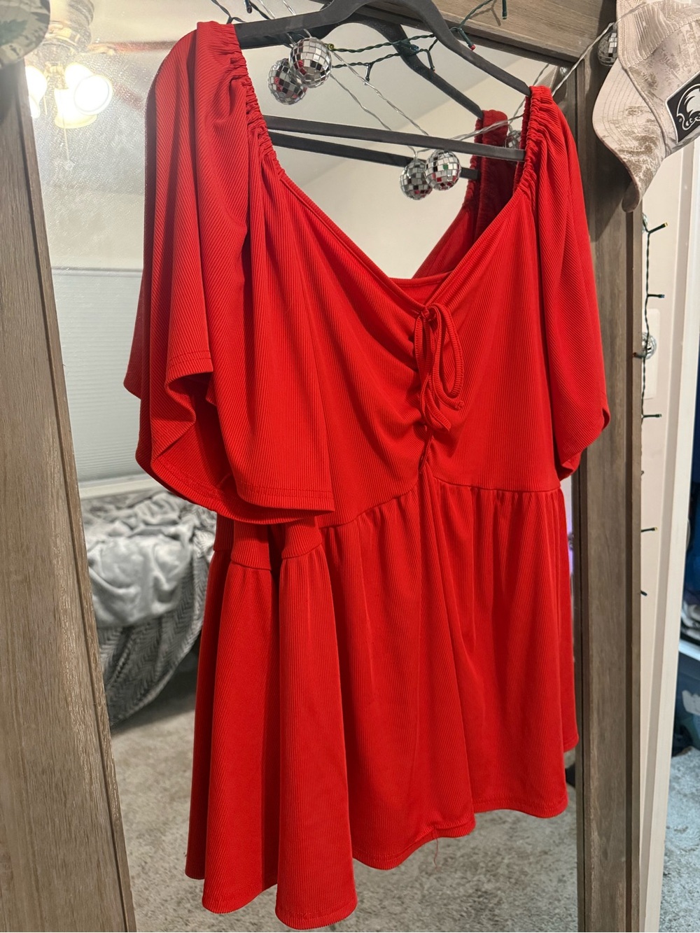 Women’s Red Flutter Sleeve V-Neck Top